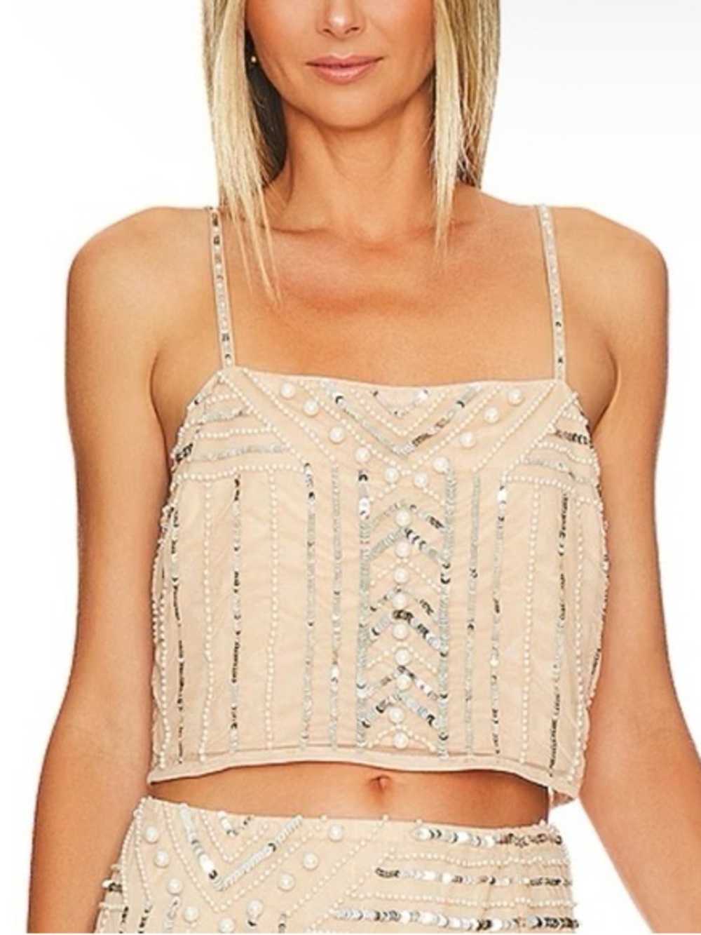 Show Me Your MuMu Pearly Top in White Pearl Sequins Sz M